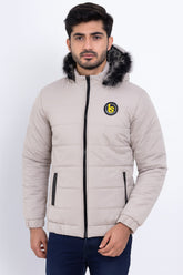 Men’s Off White Fur Hood Puffer Jacket